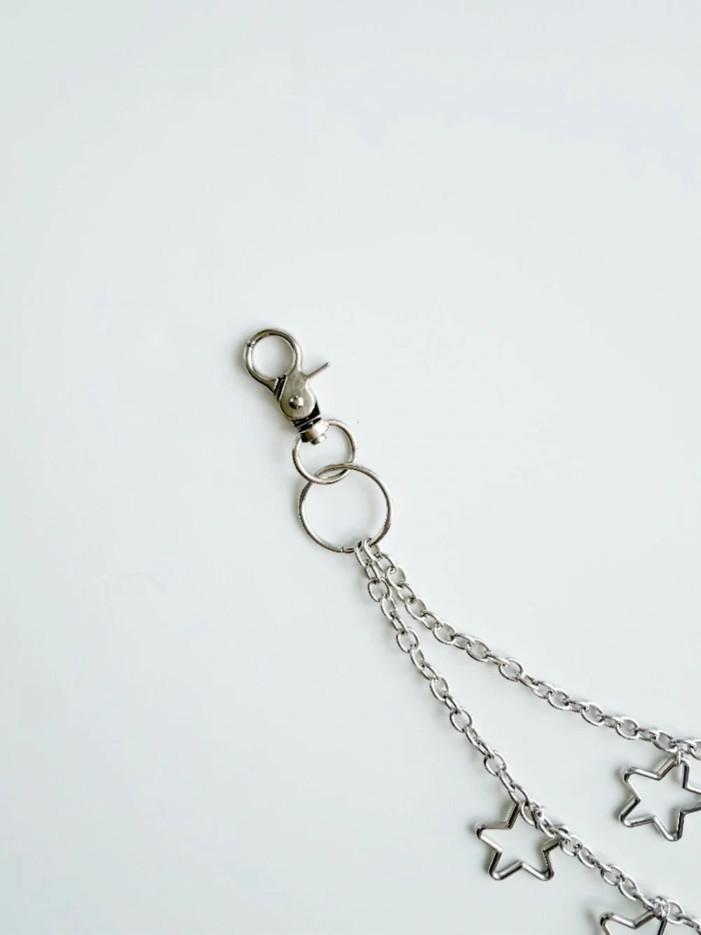 Y2K Silver Star Charm Double Chain Belt Waist Hip Chain Belt Loop Accessory
